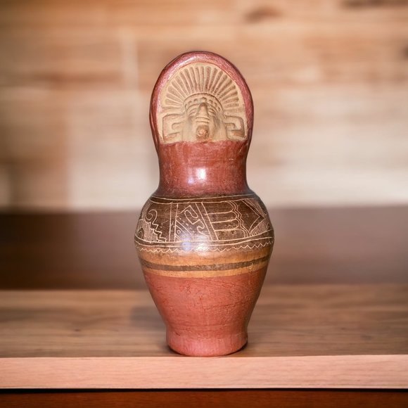 Vintage Mayan Inca Aztek Warrior Pottery Decorative Pitcher Vase - Picture 1 of 6